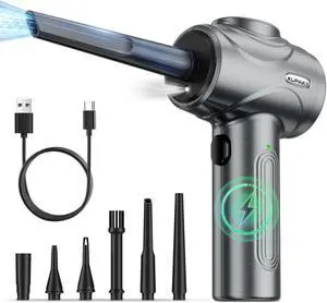 Electric Compressed Air Duster for Computers 100000RPM Powerful Air Duster for PC/Keyboard/Car/Electronics 3 Power Speeds Air Blower with LED (Grey)