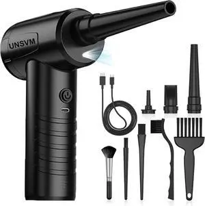 Air Duster Efficient Electric Air Duster Compact Rechargeable Cordless Compressed Air Duster Quiet Air Blower Portable 3-Gear Versatilie Dust Blower with LED Light for Keyboard Cleaning
