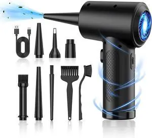 Compressed-air-Duster-Electric- 12 0000RPM -air Duster with LED Light 3 Gear 7600mAh Rechargeable Jet Dryer Blower for Computer Keyboard Cleaner for car Jet Fan for car Dry