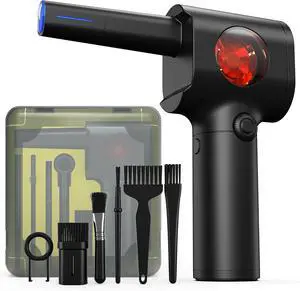 Pro Compressed Air Duster with Storage Case Max.100min Runtime High-Speed Motor 6 Multi-use Accessories LED Spotlighting 6000mAh Battery Operated Cordless Electric Blower for PC Computer