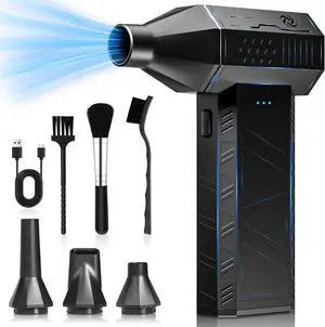 Compressed Air Duster 110000RPM Electric Air Duster with Brushless Motor 3 Gear Adjustable Air Duster Mini Rechargeable Cordless Air Blower for Computer Keyboard Car Home Outdoor (Black)