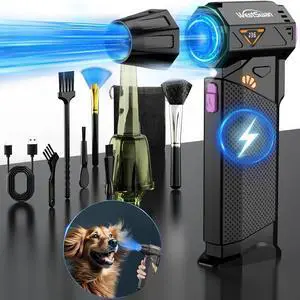 Compressed Air Duster 210000RPM Mini Electric Air Duster Equipped with Continuously Variable Speed 320g Wind Pressure Turbo Blower with Vacuuming Unit for Keyboard PC Car Home(Black)
