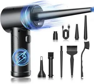 Compressed Air Duster 3 Gear Adjustable 110000RPM Electric Air Blow Portable Keyboard Cleaner with LED Light Rechargeable Dust Off Cordless Air Duster for Computer Car Electric Devices