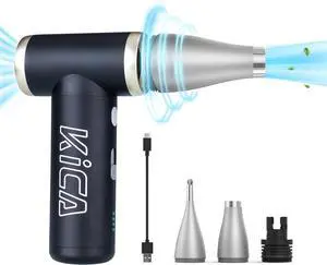 KiCA Compressed Air Duster Jet Fan 2S Electric Air Duster - 56 MPH Wind Speed 117000RPM Turbo Boost Mode 0.66lbs Aluminum Alloy Design Jet Dry Blower for Keyboard PC Car & Home Cleaning (Black)