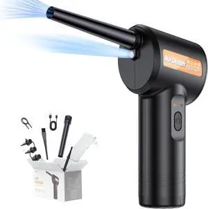 DOROBEEN Compressed Air Duster Rechargeable Air Can Electric Air Duster with BLDC Motor Powerful Blower with LED Light for PC Keyboard Cleaner with Accessories (Black)