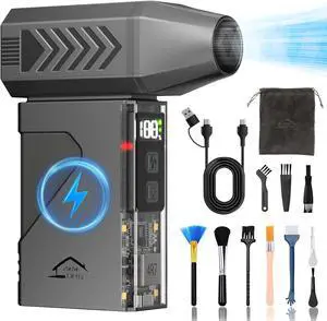 CasaHDG Compressed Air Duster with 180 000 RPM Motor Cordless Electric Blower for Keyboard PC Car Interiors & Snow Cleaning  10 000mAh Power Bank & LED Light Included