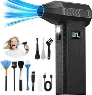 Compressed Air Duster- 4 Speeds Adjustable Electric Air Duster with Digits Display LED Lights One Charge for 100 Mins Rechargeable Cordless Air Blower for Keyboard PC Car Home and Outdoor