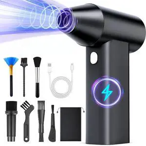 Compressed Air Duster- Mini Blower 3-SpeedAdjustable High-Speed Aluminum Alloy HairDryer 150000RPMElectric Air Duster Blower with Flashlight functionality dusters for Cleaning-Jet Dry Blower-Black