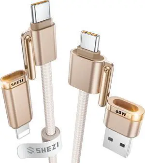4-in-1 USB C to Lightning Cable 60W Fast Charging & Data Transfer Support to  CarPlay & Android Auto 5FT Travel Multi Cords Charger Combo for iPhone/iPad//MacBook Cable Titanium