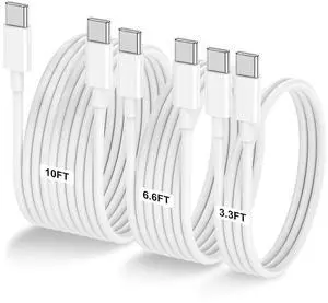 3-Pack [3.3FT+6.6FT+10FT] 60W USB C to USB C Cable Type C to Type C Cable Fast Charging Cable for iPhone 17 16 15 Pro Plus Pro Max Airfor Galaxy S25 for iPad Pro/Air for MacBook Pro/Air and More