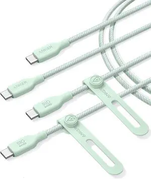 USB C Cable [2 Pack 6FT] 240W Bio-Braided Type C Fast Charge Cord for iPhone 16/16 Pro MacBook Pro 2020 iPad Pro and More(USB 2.0 Green)