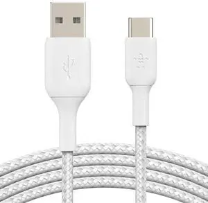 BoostCharge Braided USB-C to USB-A Cable (2M/6.6ft) for iPhone 16 iPhone 16 Pro  Galaxy S25 S24 Pixel 9 iPad Pro Nintendo Switch 2 Carplay & More - White
