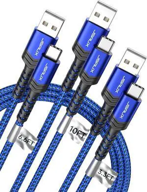 USB C Cable Fast Charging 3-Pack(10ft+6.6ft+3.3ft) iPhone 16 Charger USB A to Type C Charge Cord for iPhone 16/16 Pro/16 Pro Max/16e/15  Galaxy S23 S22 S20 Note 20 USB C Charger(Blue)