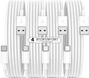 USB to USB C Cable with CarPlay [4-Pack 3FT&6FT] USBA to Type C Fast Charging Cords for iPhone 16/16 Plus/16 Pro/16 Pro Max/15/SE Pixel A15/A25/A35/A54/A55 Galaxy S24/S23/S22/S21/S20/S10 Note 20