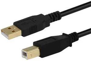 USB-A Male to USB-B Male 2.0 Cable - 28/24AWG Shielded Gold Plated 15 Feet Black