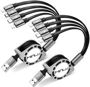 Multi Charging Cable 4A 2Pack 4Ft Retractable Multi Fast Charger Cable Multiple Charging Cord 4 in 1 Multi USB Cable with Type C/Micro USB Ports for Cell Phones/IP/Galaxy/PS/Tablets/iPads
