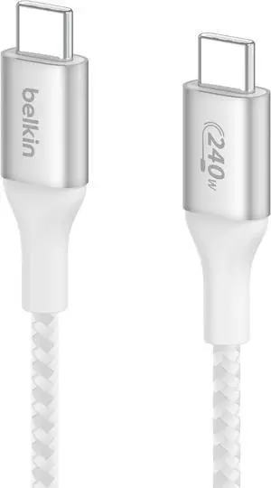 BoostCharge USB-C to USB-C Power Cable (2M/6.6ft) Fast Charging Cable 240W Power Delivery USB-IF for MacBook Pro iPad iPhone 16 Series Galaxy S25 Series Nintendo Switch 2 & More - White