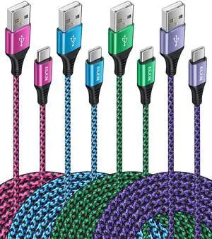 [4Pack/6FT] USB Type C to USB A Cable 3A Fast Charging Long Android USBC Phone Power Charger Braided Cord for  Galaxy Charger Droid Woven iPhone 16e 16 15 Pro Max Moto Android Type-C Cable