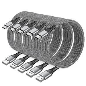 Compatible with iPhone Charger 5Pack 3&3&6&6&10FT USB A Cable for Long USB C Charger Cable Fast Phone Charging Cord for Phone 16/15 Pro Max Samsunngg Galaxxyy S10 S9 S8 Plus 2 XL(Gray)