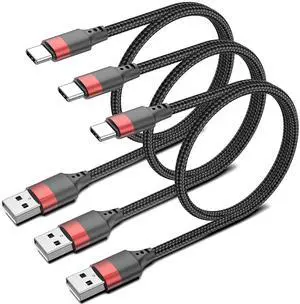 1.5ft USB C Cable 3 Pack Short USB A to USB C Cable for iPhone 16 15 Nylon Braided 18 inch Type C Charger Cord Fast Charging for  Galaxy S24 S23 S22 Note 20 10 A50 A20 Moto G LG