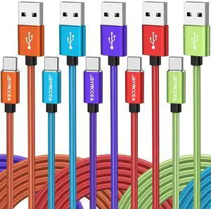 USB C Cable to USB A 10ft-5 Pack USB Type C Cable Fast Charging Nylon Braided USB A to Type C Cable for Samsg Galaxy A15 A25 A35 A55 A54 S24 S23 S22 S21 S20 S10 S10E Note 20 10 Moto G