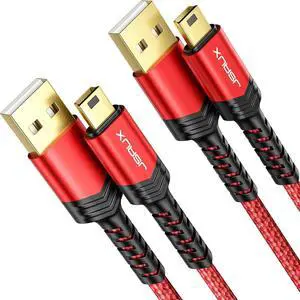 Mini USB Cable[2-Pack 3.3ft+6.6ft] USB 2.0 Type A to Mini B Fast Charging Braided Cord Compatible with Blue Yeti Microphone Garmin Nuvi GPS 50 55 Ti-84 Plus CE Canon Rebel t7 Camera Gopro Red