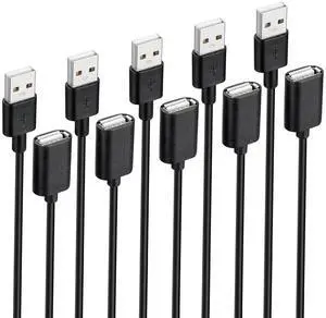 5-Pack USB Extension Cord Bulk Male to Female 5 ft USB-A 2.0 Extender Cable