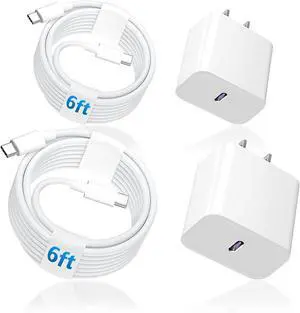 USB C Charger for  iPad Pro Charger Fast Charging iPad 10th Gen 13 12.9 11 10.9 8.3-inch (2025 2024 2022 2021 2020 2018 A17 A16 M4 M3 M2) Type C to C 6ft Cable 20w USB C Block White 2-Pack