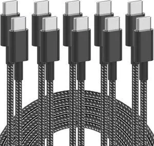 USB C Cable 5Pack 6FT USB C to USB C Cable 60W(3A) Nylon Braided Type C Fast Charging Cord for iPhone 16/16 Plus/16 Pro Max/15/15 Plus/15 Pro Max MacBook Pro iPad Pro Air  S24/S24 Ultra/S23