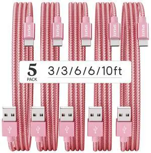 USB to USB C Cable (5-Pack 3/3/6/6/10FT) USB A to Type C Cable Fast Charging Nylon Braided Sync Transfer Cord USB C Charger for Phone 16/15/iPad Galaxy S/Note/A Pixel and More