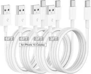 Car Carplay Cable for iPhone 16 15 Pro/Pro Max/Plus 3FT+6FT USB A to USB C Fast Charging Cord for iPhone 16 15  Galaxy S25 S24 Ultra Charger Car Charger Adapter Accessories for Women Men