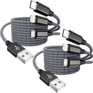 Multi Charging Cable 4ft 2Pack USB Charger 3 in 1 Multi iPhone Charger Cable Nylon Braided  MFi Certified USB Fast Charging Cord with Type-C/USB C Micro Lightning for Phone iPad iPhone Tablet