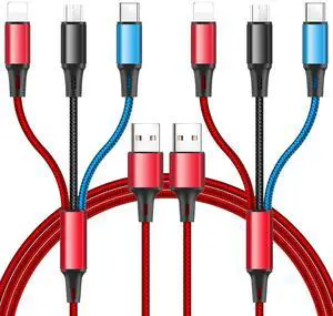 2Pack-Multi Charging Cable 3 in 1 Nylon Braided USB Cable Charging with Type C/Micro USB/L Port Compatible with Most Phones/Galaxy-4FT