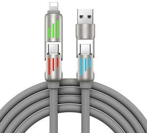 240W 4-in-1 USB Charging Cable 6.6ft LED Light Indicators Fast Charge Compatible USB-A/Type-C/Lightning Connectors