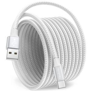 White USB C Cable 10 ft Long USB A to USB C Cable Fast Charging USBC Charger Cord Braided Compatible with iPhone 16 15 Pro Max Plus for  Galaxy S21 Note 10 Pixel