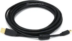 USB 2.0 Type-A Male to Mini-B 5pin Male Cable - With Ferrite Core Gold Plated 28/24AWG 10 Feet Black