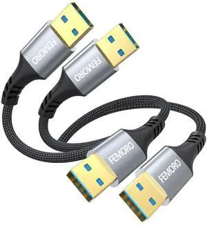 USB A to USB A Cable 1ft 2 Pack 5Gbps Data Transfer & 60W Fast Charging USB3.0 Male to Male Double Sided Cord for PC Hard Disk Drive Laptop DVD Player Monitor
