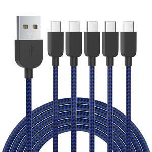 USB Type C Cable 5pack (3/3/6/6/10FT) Fast Charging 3.1A Quick Charge USB A to USB Type C Charger Cord for  Galaxy S20 S10 S9 S8 A73 A51 A13 Note 20 10 LG G8 G7 Controller-Blue