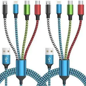 Multi Charger Cable 6Ft 2Pack 3 in 1 Charging Cord Universal Phone Charger Multiple Charger Wire USB-A to Lightning/USB-Type C/Micro USB Connectors for Cellphone Tablets and More (Charging Only)