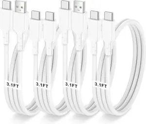 4 Pack Charging Cable 60W 3.1FT(2 Pack USB to USB C Cable and 2 Pack USB C to USB C Cable) Type C 60W Fast Charging Cable for iPhone iPad AirPods MacBook  Moto and More(White)