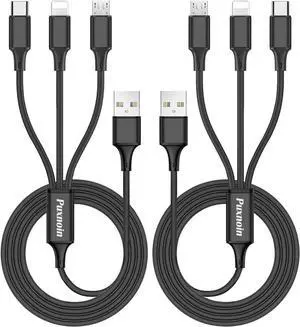 Multi Charging Cable 6FT 2Pack Multi Charger Cable Universal 3 in 1 Multiple USB Cable Fast Charging Cord with Type C Micro USB Port Connectors Compatible with Most Cell Phones Tablets