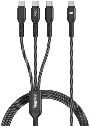 3-in-1 USB-C Charging Cable 100W Fast Charge & USB 2.0 Data Transfer Durable Triple Fast Charging Cord with 3 Type-C Male Port for Tablets for iPhone 16 15 for  4FT Black - 5079