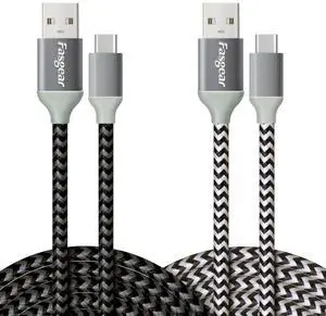 USB C to USB A Cables 10ft 2 Pack Long 3A Fast Charging Type-C 2.0 Charger Cable Braided Compatible with Galaxy S21 Plus Note 10 S9 S8 A60 A5/LG V20 G6/Moto G/PS5 Controller (Black White)