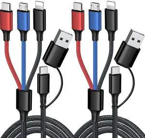 Multi Charging Cable 5 in 1 2Pack 4FT USB C Multi Charger Cable Universal Multiple Charging Cord with USB C/Micro USB Connectors for Most Cell Phone Tablets (Charging Only)