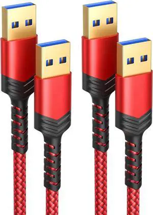 USB 3.0 A to A Male Cable 2 Pack(3.3ft+6.6ft) USB Male to Male Cable Double End USB Cord Compatible with Hard Drive Enclosures DVD Player Laptop Cooler and More (Red)