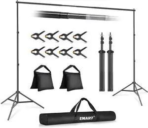 Backdrop Stand 10x7ft(WxH) Photo Studio Adjustable Background Stand Support kit with 2 Crossbars 8 Clamps 2 Sandbags and Carry Bag for Parties Events Decoration Wedding Photography