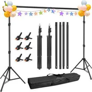 Hemmotop Photo Backdrop Stand 10x7 ft Background Stand for Photoshoot Adjustable Backdrops Support kit with Carry Bag for Parties Photography Projector Screen Wedding Decoration Balloons