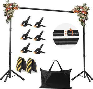 Backdrop Stand Adjustable 10x7.5 FT Background Stand Backdrop for Parties Photo Video Studio Portable Photography Backdrop Stand with Carrying Bag 6 Backdrop Clamps and 2 Stand Bags
