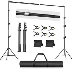 10x10FT Backdrop Stand Photo Video Studio Adjustable&Lockable Heavy Duty Background Support System Kit with 6 Backdrop Clamps 2 Sandbag and Carry Bag for Photography Parties Wedding Video