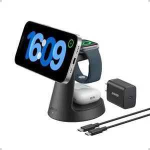 MagSafe Charger Compatible MagGo 3-in-1 Charging Station Qi2 Certified 15W Magnetic Wireless Charger Dock Stand For iPhone16/15/14/13/12 Series  Watch AirPods and More(Adapter Included)